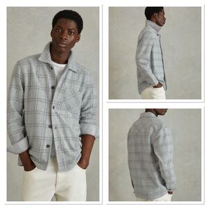 Reiss Olivier Brushed Check Overshirt in Soft Grey Sz L